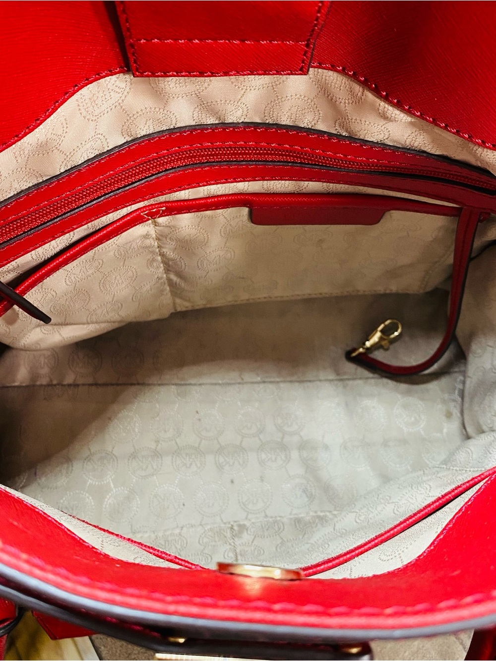 Michael Kors Hamilton Large North South Tote Red Saffiano Leather Gold Hardware - Picture 8 of 10